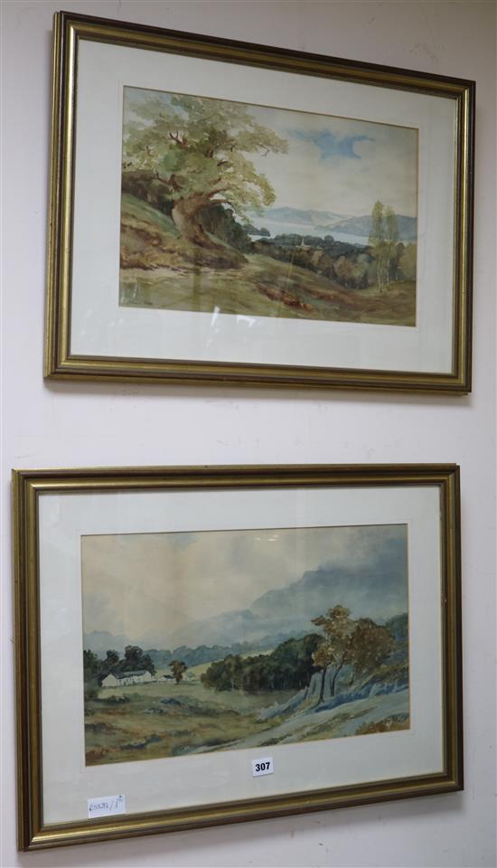 John T. Gallon, two watercolours, open landscapes, signed, 30 x 49cm